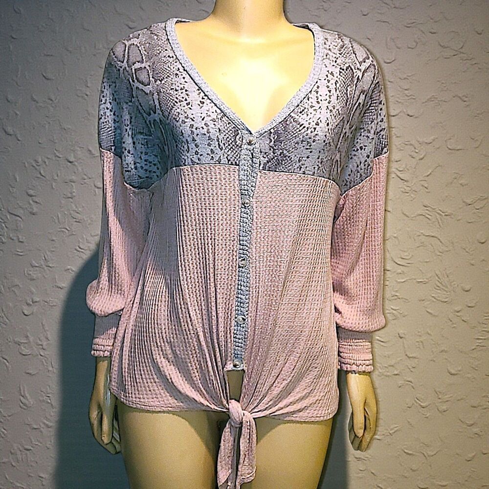 143 Story By Line Up Tie Front Brushed Waffle Top